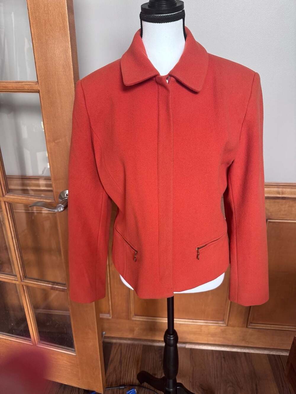 Casual Corner Vintage Wool Blend Zip Up Orange Jacket Coat Size 8